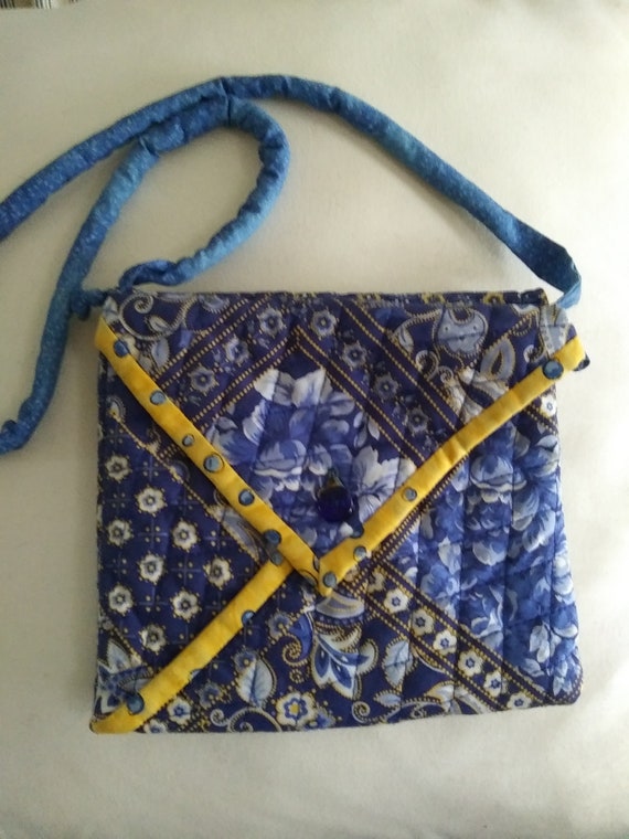 Vintage blue and yellow quilted bag - image 1