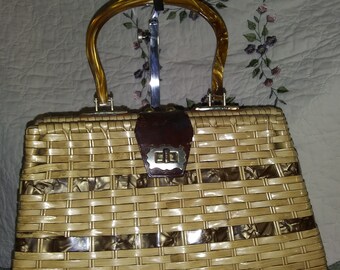 Vintage Atlas Princess Charming Handbag Shells Wicker Basket