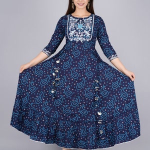 Women'S Royal Blue Printed Floor Length Anarkali Plus Size main image 1