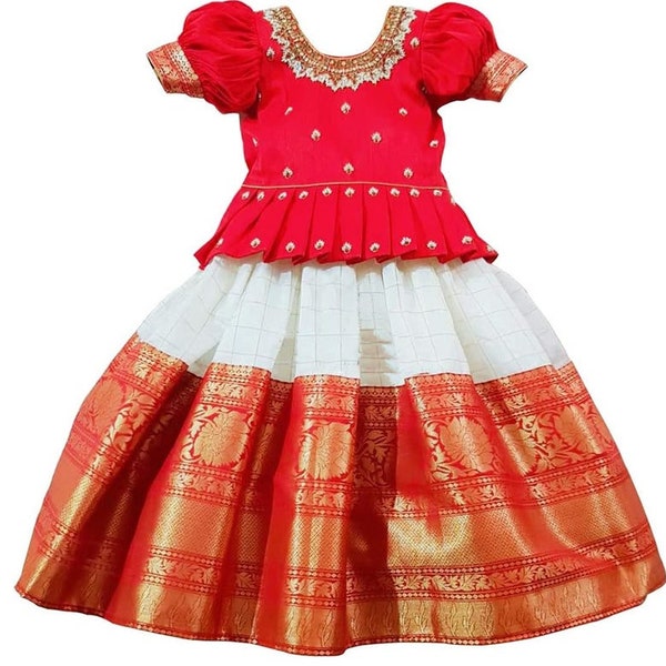 Kids Dress, Kids Girl Dress, Lehenga Choli for Kids Girls, Lehenga Choli, Jacquard Silk Girl's Lehenga Choli, Ghagra Choli, Ethnic Wear