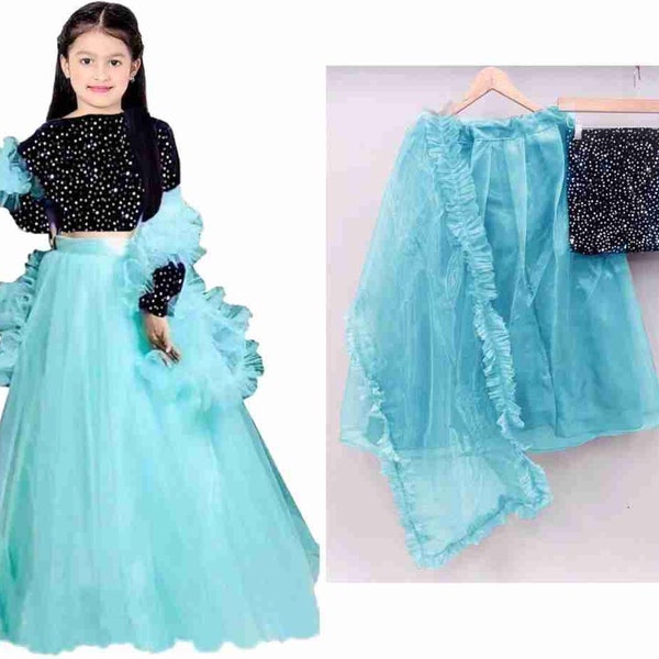 Robe pour enfants, robe indienne pour fille, Lehenga Choli pour enfants filles, Lehenga Choli, velours de fille, Lehenga Choli de fille semi-cousue