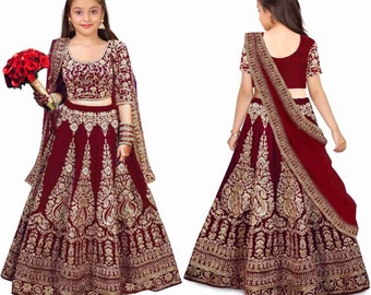 Kids Dress, Indian Kids Girl Dress, Lehenga Choli for Kids Girls, Lehenga Choli, Girl's Tafetta Sattin, Semi-Stitched Girl's Lehenga Choli