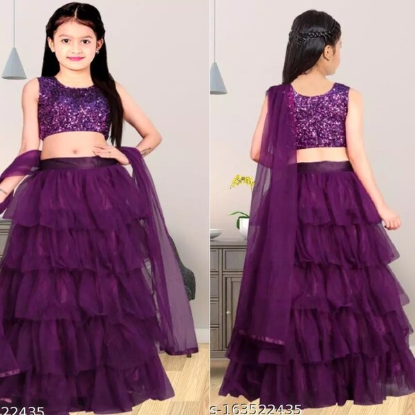 Kids Dress, Indian Kids Girl Dress, Lehenga Choli for Kids Girls, Lehenga Choli, Girl's Taffeta Satin, Semi-Stitched Girl's Lehenga Choli