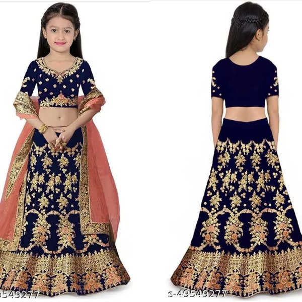 Kids Dress, Indian Kids Girl Dress, Lehenga Choli for Kids Girls, Lehenga Choli, Girl's Taffeta Satin, Semi-Stitched Girl's Lehenga Choli