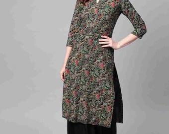 Plus Size A Line Kurta Women - Pure Cotton Black & Multi Colour Cotton Bandhani Printed Tiered Anarkali - Indian Dress XXXL 4XL 5XL