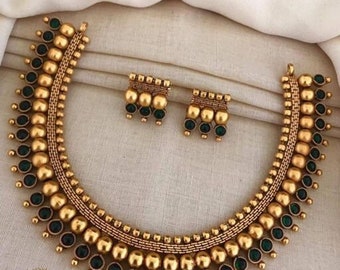 Choker Temple Jewelry Full Set Bridal jewelry, traditional jewelry, matte gold necklace, south indian jewelry, indian jewelry