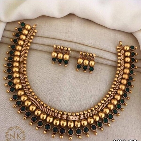 Choker Temple Jewelry Full Set Bridal jewelry, traditional jewelry, matte gold necklace, south indian jewelry, indian jewelry