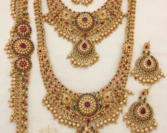 Long Haram Necklace Set Combo for Traditional Jewelry | Matte Finish Jewelry | Indian Bridal Set with Earrings | Jhumka Earring | Wedding