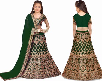 Kids Dress, Indian Kids Girl Dress, Lehenga Choli for Kids Girls, Lehenga Choli, Girl's Tafetta Sattin, Semi-Stitched Girl's Lehenga Choli