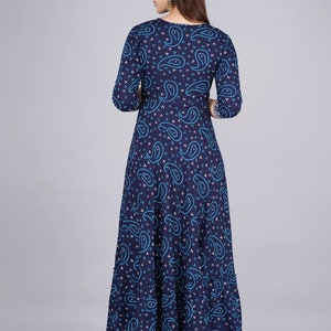 Women'S Blue Long Cotton Anarkali Plus Size main image 0