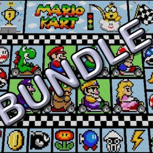 BUNDLE - MARiO KART XL blanket - Super Mario inspired graph for throw, c2c, written & color-block instructions for gamerblanket