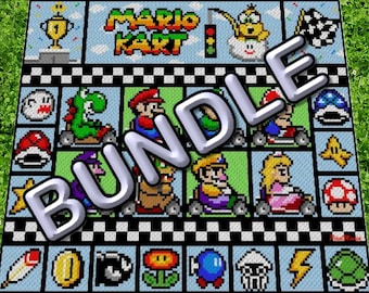 BUNDLE - MARiO KART- XL Decke - Super Mario inspirierte xL-Decke, Häkelmuster, Grafik für c2c, Häkeldecke Super Mario, Gamerdecke