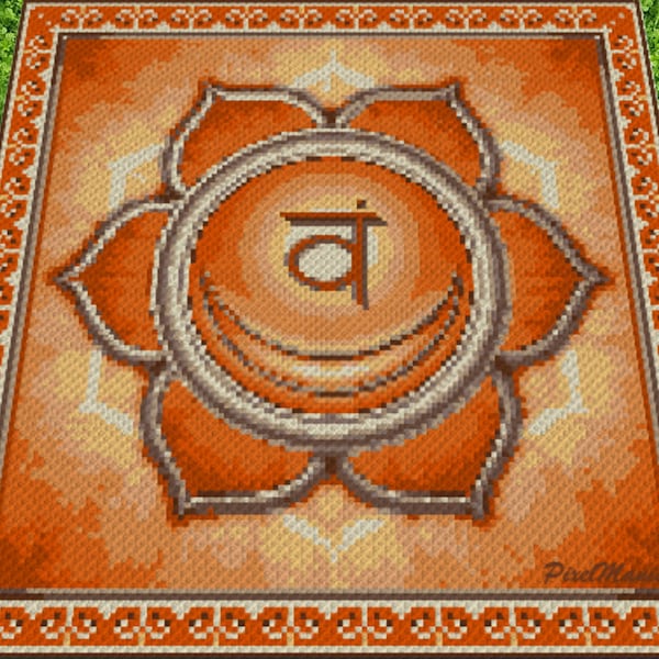 SVADHISTHANA - sacral chakra - graph for crochet c2c blanket, written & color blocked instructions for corner to corner, yoga blanket