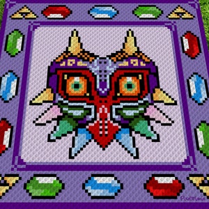 Majoras Mask inspired blanket - graph for a c2c crochet blanket, C2C, written & color blocked instructions for corner to corner,