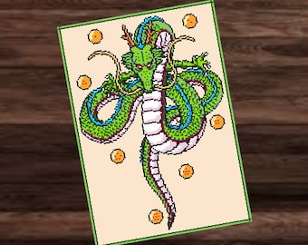 SHENLONG - DRAGONBALL inspirierte Häkelmuster, Grafik für Fm, hStb, Stb Häkeldecke,  mit geschr. & Farb-Block Anleitung, Drachendecke Drache