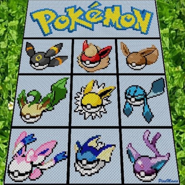 EVOLI - POKEBÄLLE - Pokémon -  Häkelmuster, Grafik für C2C, Häkeldecke od Kissen