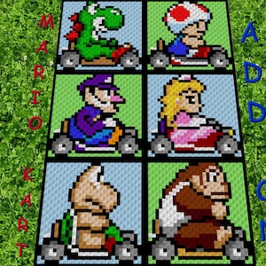 MARIO KART - ADD On - Couverture inspirée de Super Mario, motif au crochet, graphique pour couverture au crochet C2C coin à coin avec instructions de script et de bloc de couleur