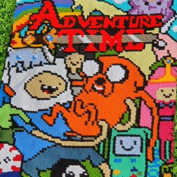 ADVENTURE TIME DOODLE inspirierte Decke - Häkelmuster, Grafik für C2C, Häkeldecke Ecke zu Ecke,  geschriebene & Farb-Block Anleitung