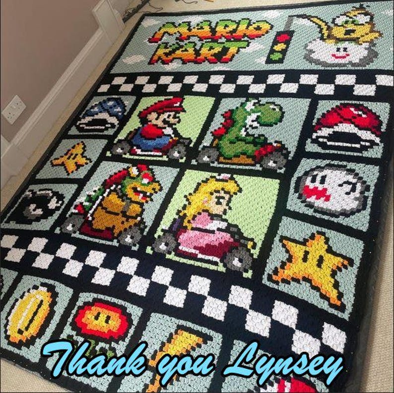 MARIO KART - inspired graph for blanket or pillows, C2C, written instructions for corner to corner, image 11