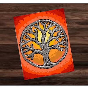 YGGDRASIL - the rising SUN - Fm Häkelmuster, Grafik für Fm, Häkeldecke feste Maschen, tunesisch, Stäbchen, geschr & Farb-Block Anleitung