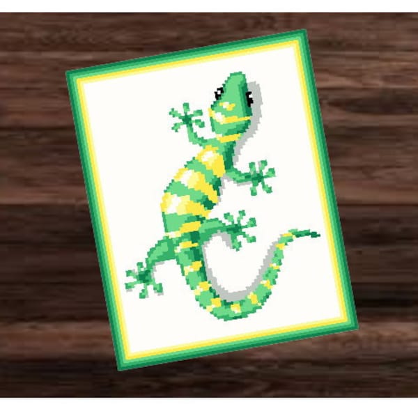 GECKO - Motif crochet, Graphiques pour Fm, crochet coin par coin, avec les instructions de bloc de couleur et écrits