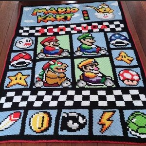 MARIO KART - inspired graph for blanket or pillows, C2C, written instructions for corner to corner, image 12