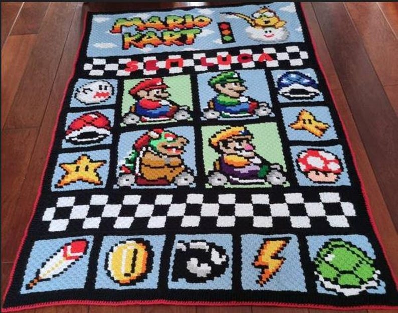 MARIO KART - inspired graph for blanket or pillows, C2C, written instructions for corner to corner, image 12