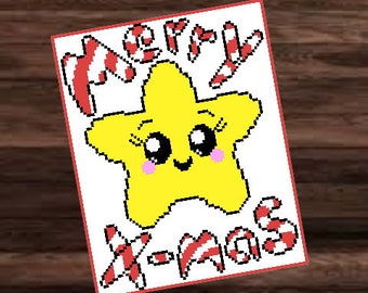 MERRY X-MAS STAR - graph for crochet sc blanket, written & color blocked instructions for corner to corner,