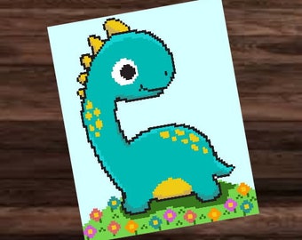 DINO DIPPY LONGNECK - graph for crochet sc blanket, hdc, dc, written & color blocked instructions for dino blanket