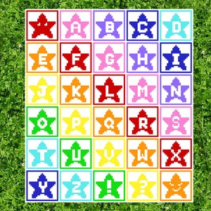 ABC RAINBOW STARS - graph for crochet c2c blanket, C2C, written instructions for corner to corner,