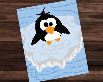 PENGUIN Pingu-PongO,  crochet graph for blanket, SC, written & color blocked instructions for corner to corner,