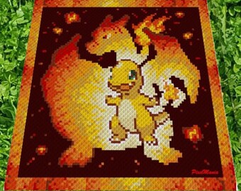 CHARMANDER in CHARIZARD SILHOUETTE - Pokémon inspired graph for C2C blanket