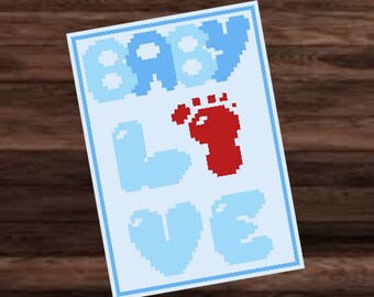 BABY LOVE BOY - graph for crochet sc blanket, hdc, dc, written & color blocked instructions for single crochet babyblanket boy