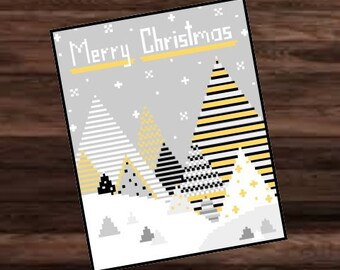 TREES - MERRY CHRISTMAS - graph for crochet Sc blanket, dc, hdc, written & color blocked instructions for modern christmas blanket