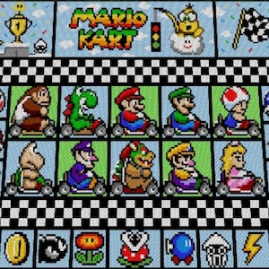 EXTANSiON Pack 2 - Coperta XXL MARiO KART - Coperta XL ispirata a Super Mario, modello all'uncinetto, grafica per c2c, coperta all'uncinetto Super Mario, coperta da giocatore