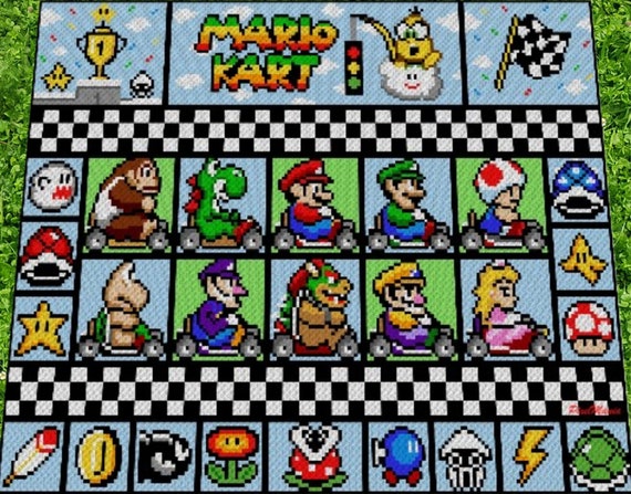 Extansiion Pack 2 MARIO KART XXL Blanket Super Mario Inspired Graph for  Throw, C2C, Written & Color-block Instructions for Gamerblanket 