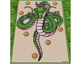 SHENLONG - DRAGONBALL inspired blanket, dragon graph for crochet blanket, C2C, written & color blocked instructions for corner to corner,