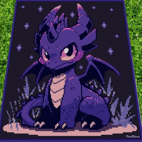 PURPLE DRAGON - NIGHT, graphique pour couverture au crochet C2C