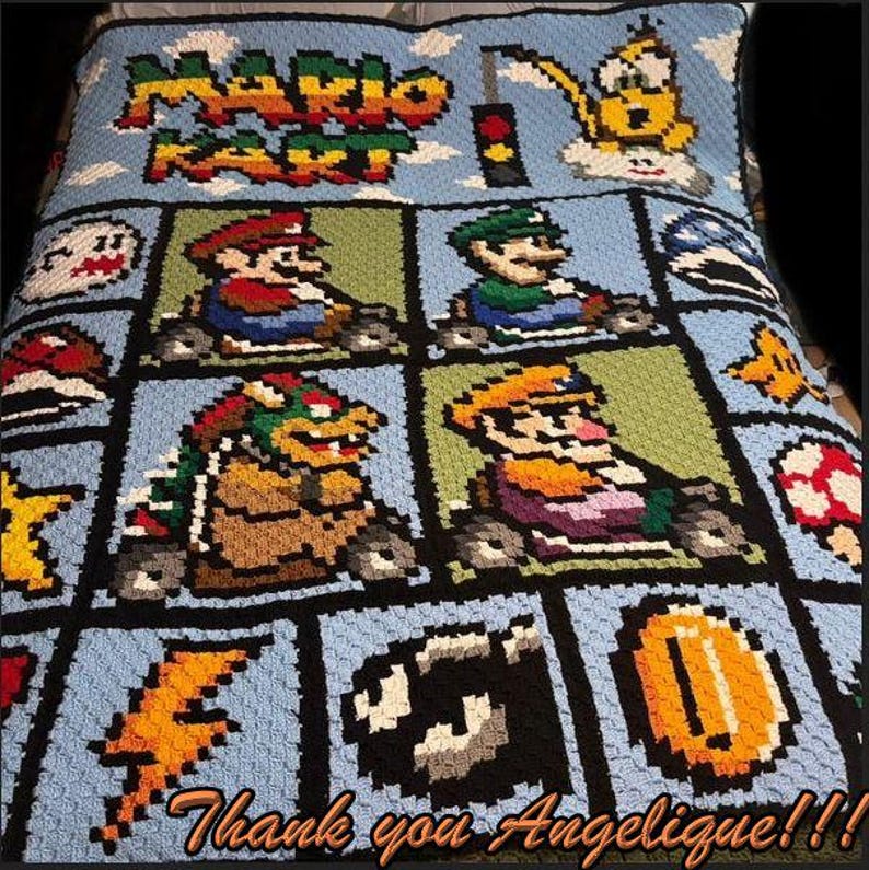 MARIO KART - inspired graph for blanket or pillows, C2C, written instructions for corner to corner, image 10