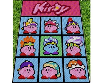 KIRBY - inspired graph for c2c crochet blanket or pillows, C2C, written instructions for corner to corner,