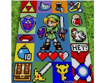 The Legend of Zelda inspired graph for blanket, C2C, written instructions & color-block count for c2c