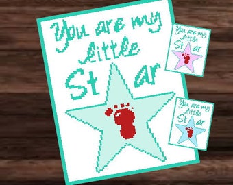 YOU ARE my little STAR - graph for sc, hdc, dc blanket, written & color blocked instructions for babyblanket foot print