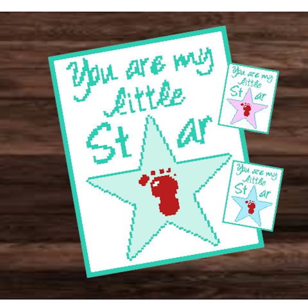 YOU ARE my little STAR - graph for sc, hdc, dc blanket, written & color blocked instructions for babyblanket foot print