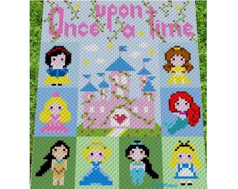 PRINCESS - Once upon a time - graph for crochet c2c blanket, C2C, written & color blocked instructions for corner to corner,