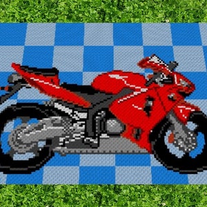 SUPERBIKE crochet graph for blanket, C2C, written & color blocked instructions for corner to corner,