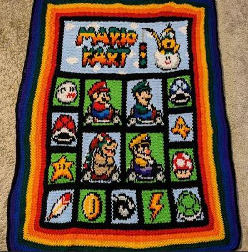 MARIO KART - inspired graph for blanket or pillows, C2C, written instructions for corner to corner, image 13