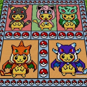 PIKACHU costume party - inspired graph for blanket or pillows, C2C, written instructions for corner to corner,