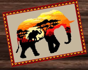 AFRIKANISCHER ELEFANT - Fm Häkelmuster, Grafik für Fm, Häkeldecke feste Maschen, tunesisch, Stäbchen, geschr & Farb-Block Anleitung