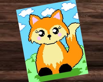 FOX - graph for crochet sc blanket, hc, hdc written & color blocked instructions for foxblanket