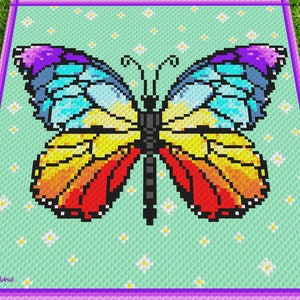 RainBow BUTTERFLY - graph for crochet c2c blanket, C2C, written & color blocked instructions for corner to corner,